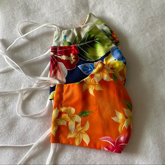 None Accessories - Set of 3 Aloha Print Cloth Cotton Face Masks Flora